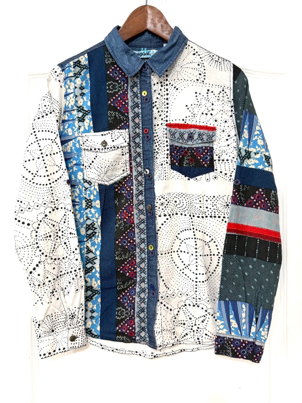Desigual CAM_MARTE Patchwork Button Down Shirt Women’s M Multi-Pattern Cotton - Picture 1 of 15
